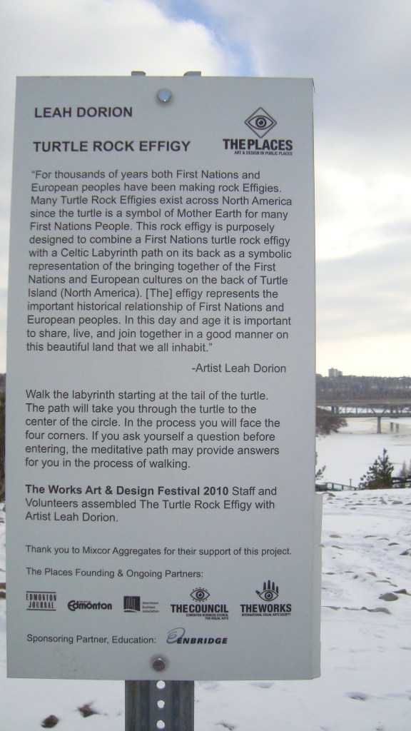 L. Dorion sign "Turtle Rock Effigy" (2010, Edmonton) - Photo: Sherry Ann (27 Mar. 2014)